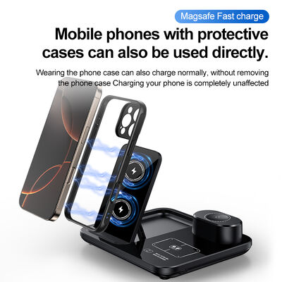 15W γρήγορη φόρτιση 3 σε 1 ασύρματη φορτιστή με αναδιπλούμενο σχεδιασμό και μαγνητική αναρρόφηση