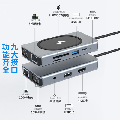 Πολυλειτουργικός προσαρμογός USB τύπου C HUB 9 σε ένα και με αναγνώστη καρτών μνήμης