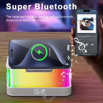 Χρωματιστά φώτα Ασύρματο φορτιστή για iPhone iWatch και AirPods με Bluetooth ομιλητή