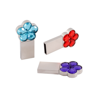 Λογισμικό 64g 128g Μεταλλικό USB Flash Drive Σχήμα λουλουδιού Κρυστάλλινο