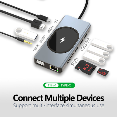Πολλαπλές θύρες μεταφοράς δεδομένων Adapter Hub 11 σε ένα Μέχρι 5Gbps ταχύτητα μεταφοράς Υποστηρίζει πολλές θύρες