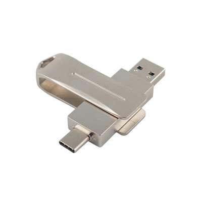 Silver Metal Usb Flash Drive με Type C Χρήση μέσω τηλεφώνου και υπολογιστή Θύρα τύπου C